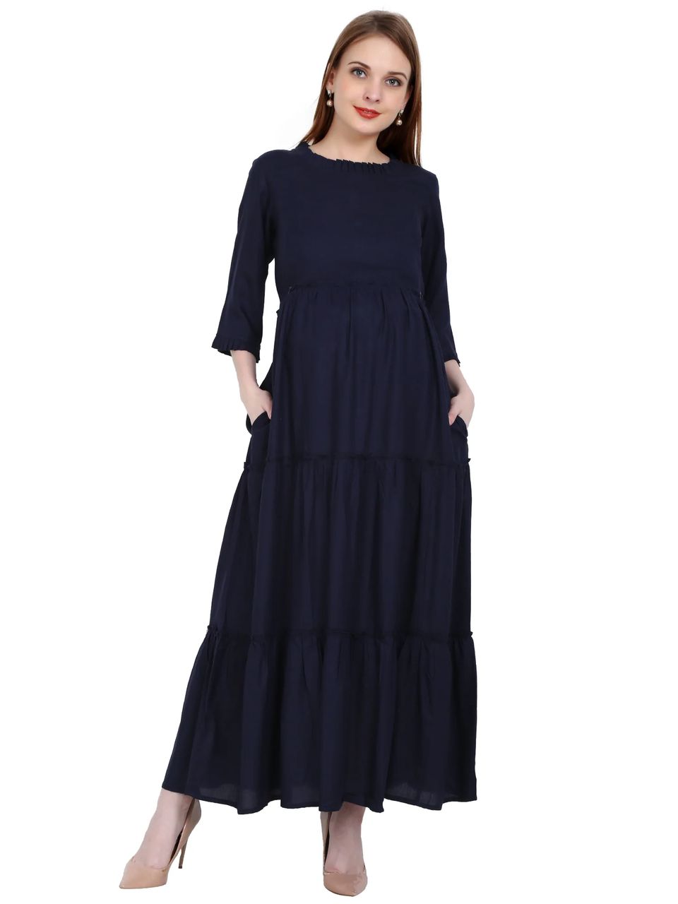 Maternity and Feeding Kurti/Dress | Rayon Navy Blue Color | With Cotton Lining