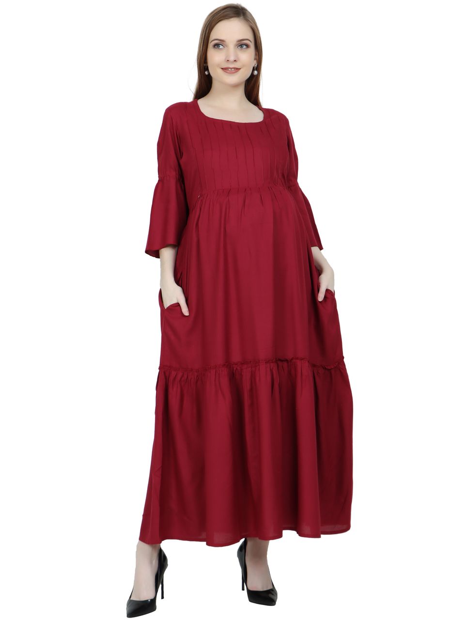 Maternity and Feeding Kurti/Dress | Rayon Maroon Color | With Cotton Lining