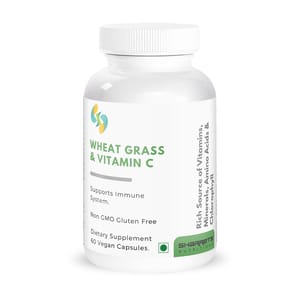 Sharrets Wheatgrass 60 Vegan Capsules with Vitamin C for Immunity, Skin
