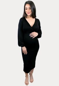 Sweetheart Maternity Dress with Bishop Sleeves and Back Slit