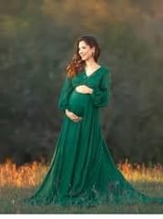 Maternity Fashion Solid Color V-Neck Chiffon Dress