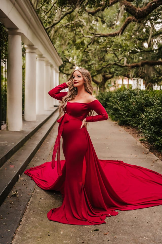 Red Flares Maternity Gown for Phtoshoot
