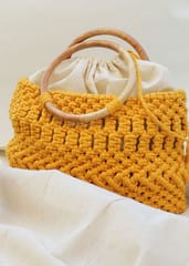 Handcrafted Macramé Handbag With Wooden Handles