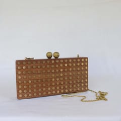 Wood Clutch With Gold Studs