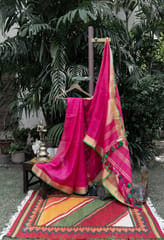 Dark Pink Saree with golden zari