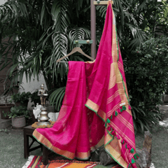 Dark Pink Saree with golden zari