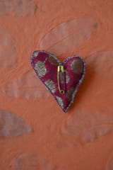 Floral Hand Embroidered Heart Brooch