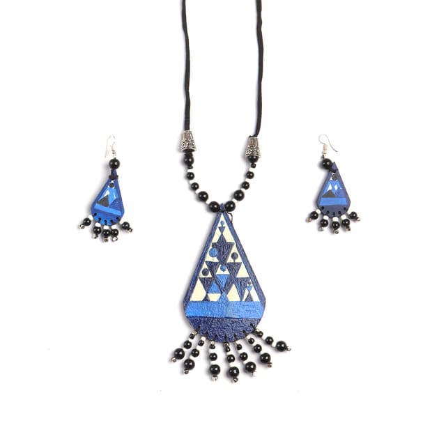 Blue & White Warli Hand-Painted Jewellery Set
