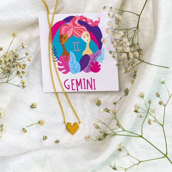 Gemini sun-sign heart neckpiece