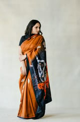 Orange & Black Silk Saree