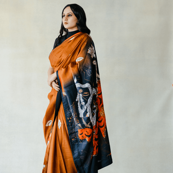 Orange & Black Silk Saree