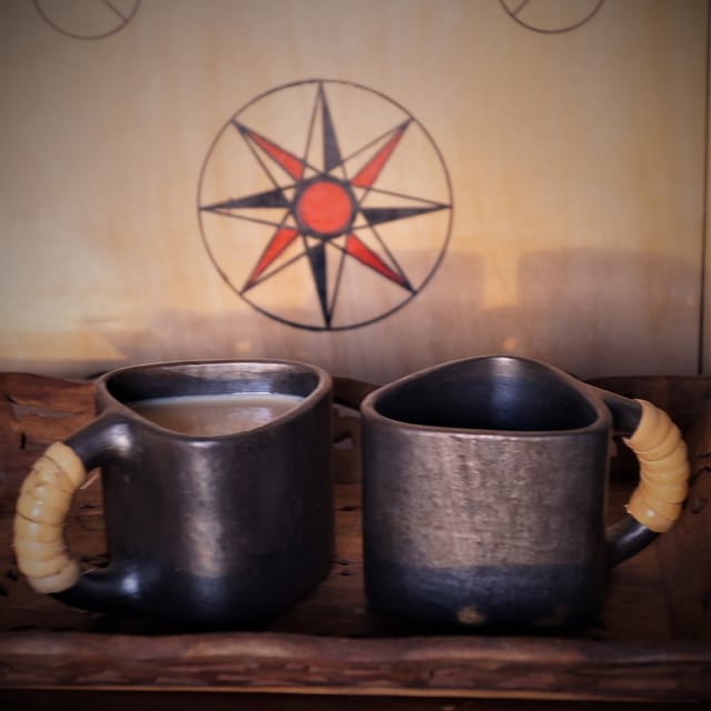 Longpi Black Pottery Small Coffee Mug: Trikon - Set of 2