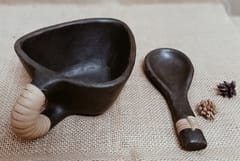 Longpi Black Pottery Soup Bowl with Spoon