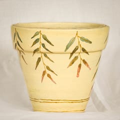 Curtain leaves on off white planter