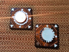 Kutch Pottery Mirror Work Tealight Holder (2 Diyas)
