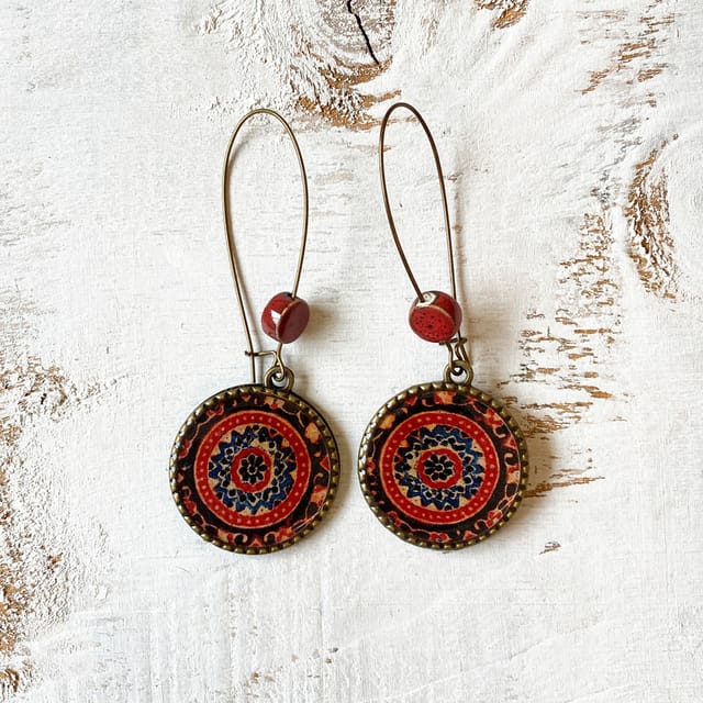 Hoop With Beads - Ajrakh Red