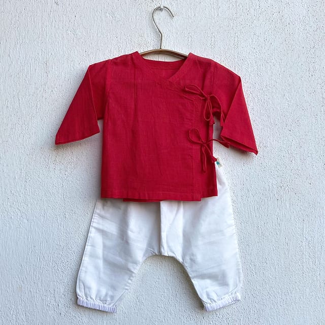 Red Angrakha + White Pants