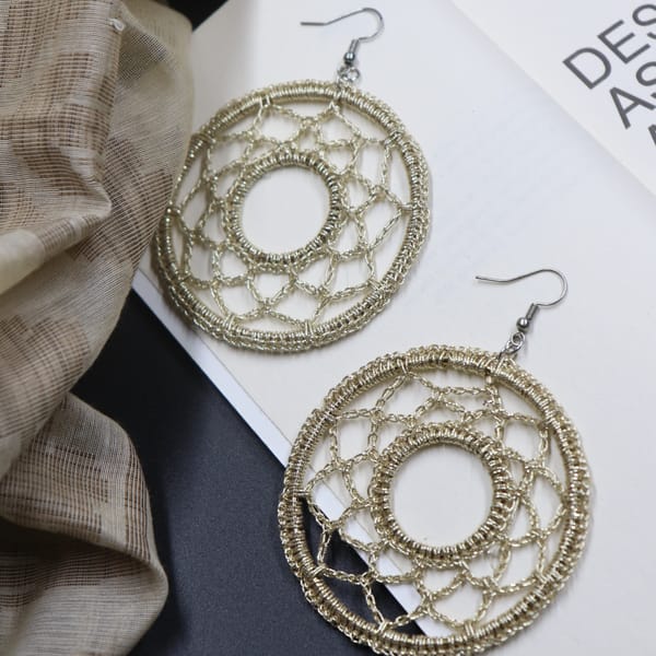 Golden round Crochet Earrings