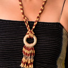 Jute, Wooden & Glass Beads Pendant Necklace