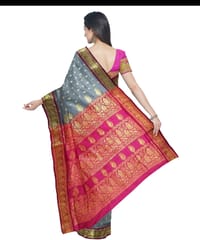 Grey and Pink Banarasi Soft Silk Saree with woven Zari