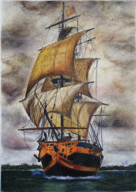 Golden Sails Soft Pastel Painting