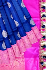 Banarsi Pure Katan Silk Traditional Saree in Royal blue and Pink