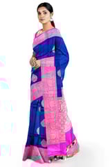 Banarsi Pure Katan Silk Traditional Saree in Royal blue and Pink