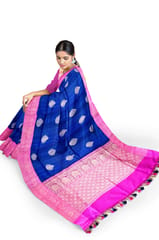 Banarsi Pure Katan Silk Traditional Saree in Royal blue and Pink