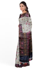 Pure Banarasi Moonga Silk Jaal - Cream and Black