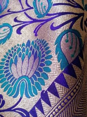 Pure Banarasi Brocade Kataan Tanchoi - Purple, Gold and Firoza.