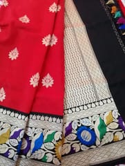 Pure Silk Banarsi Katan Paithani - Red and Black