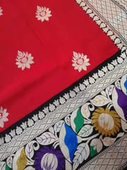 Pure Silk Banarsi Katan Paithani - Red and Black