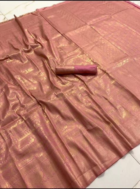 Banarasi Handloom Silk Brocade with rich Zari work - Light Pink and Gold