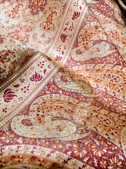 Banarasi Pure Jamawar Katan Resham - Gold with multicolour Resham weaves