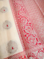 Banarasi Pure Tussar Silk Saree -Fawn and Red with Antique Zari