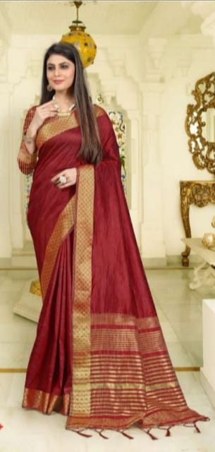 Soft Silk Red and Gold Saree with Zari Border