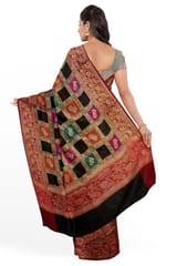 Beautiful Kota Designer Zari Check saree with Festive Motif Weaves: Black and Red
