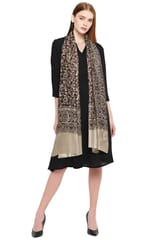 Pure Wool Fawn Jamewar Reversible Stole with All over Multi Coloured Embroidery