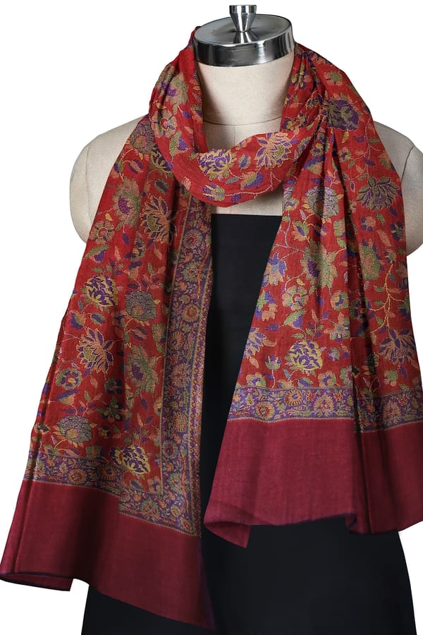 Pure Wool Jamewar Reversible Stole in Red and Ink Blue