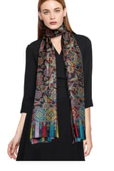 Pure Pashmina Black Stole with Kani Work in Multi-colour threads