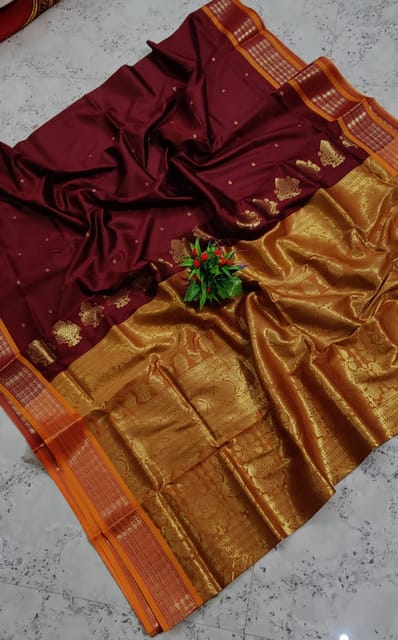 Bomkai Silk Saree in Red with Orange Aanchal
