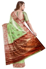 Banarasi Pure Tussar Silk Saree Pista Green with Antique zari; Brocade Blouse