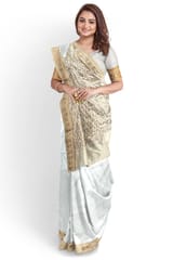 Banarasi Gold and Cream soft silk saree