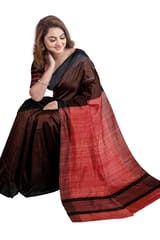 Pure Bhagalpuri Silk Saree in Black with Tomato Red Aanchal