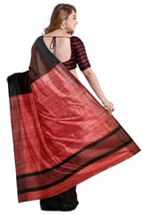 Pure Bhagalpuri Silk Saree in Black with Tomato Red Aanchal