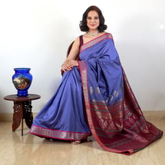 Bomkai Silk Saree in Orchid colour with Cherry Red aanchal