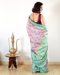 Deccan Summer Silk Saree in Light Lilac with All Over Zari work and contrast Light Blue Border