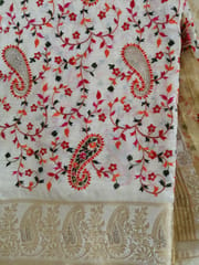 Off white Tussar Silk Saree with Beautiful Kashmiri Embroidery and Sawaroski Work