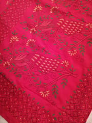 Bengal Silk Saree with Beautiful Kantha Hand Embroidery in Bright Red
