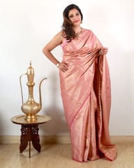Banarsi Pure Silk Brocade Saree in Pastel Pink with all over Soft Zari work
